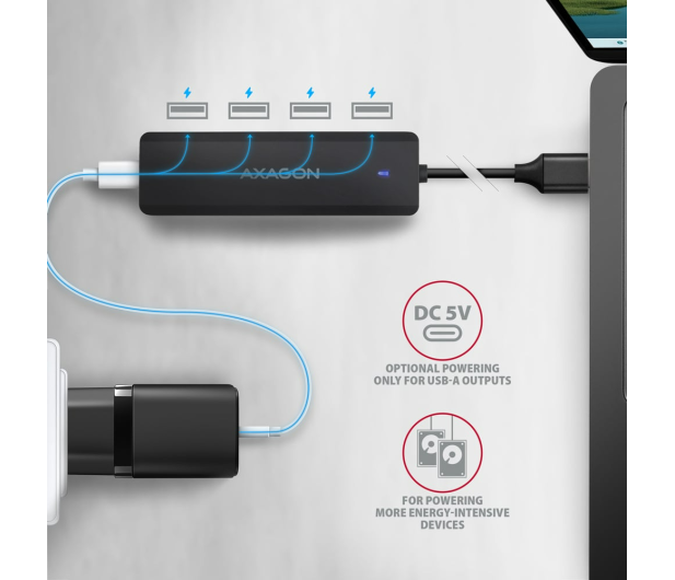 AXAGON HUE-C1A, 4x USB 5Gbps TRAVEL hub, USB-C, USB-A - 1353426 - zdjęcie 3